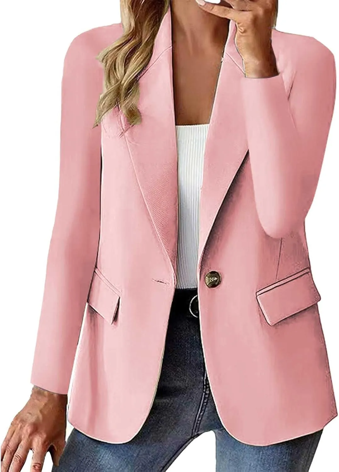 GOKKILRW Womens Casual Blazer Jackets Lapel One Button Work Suit Coats Trendy Business Formal Outfits Professional Clothes