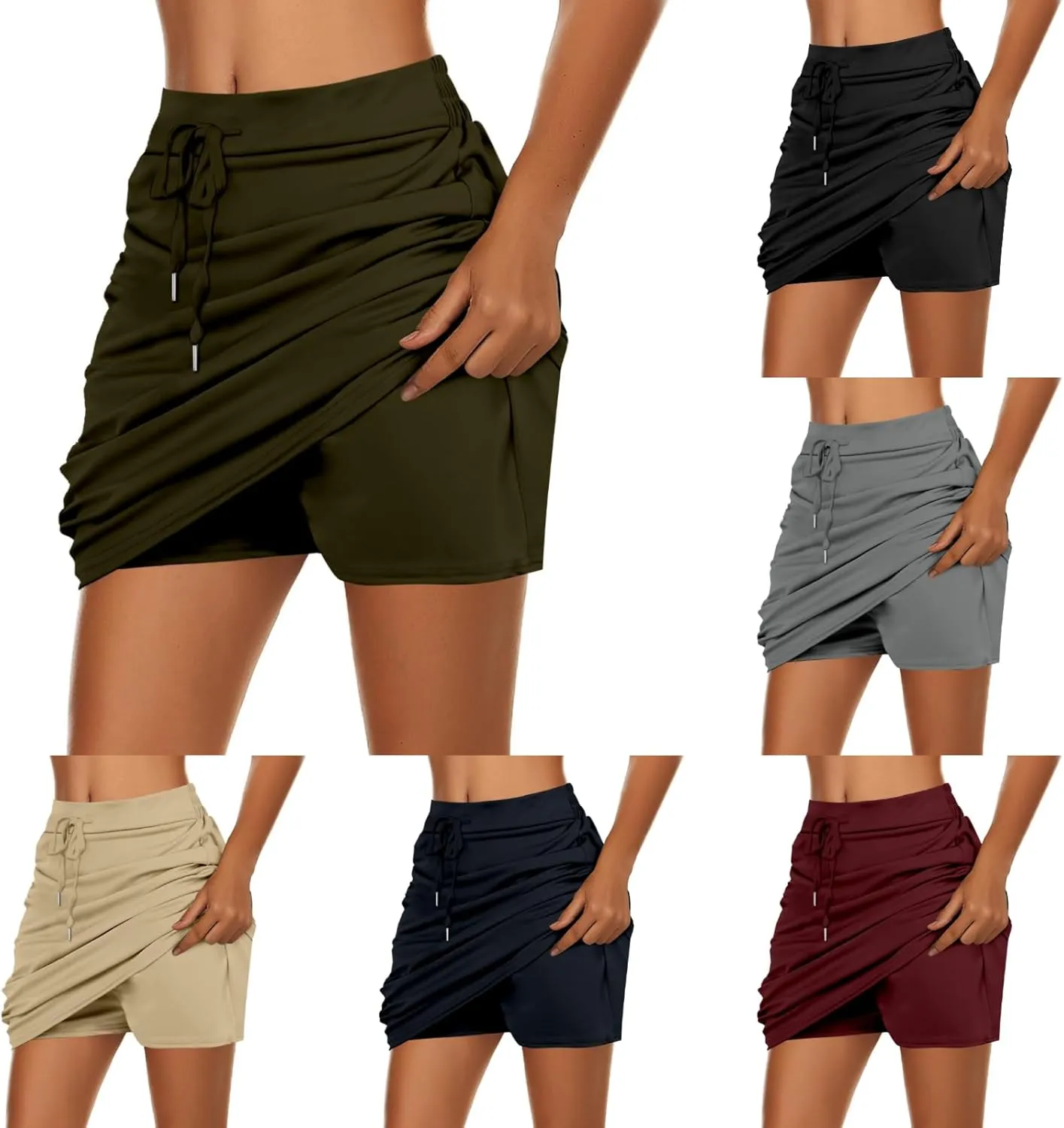 Golf Skorts for Woman Tummy Control 4-Way Stretch Tennis Skirt Short Quick Dry Drawstring Running Athletic Skort