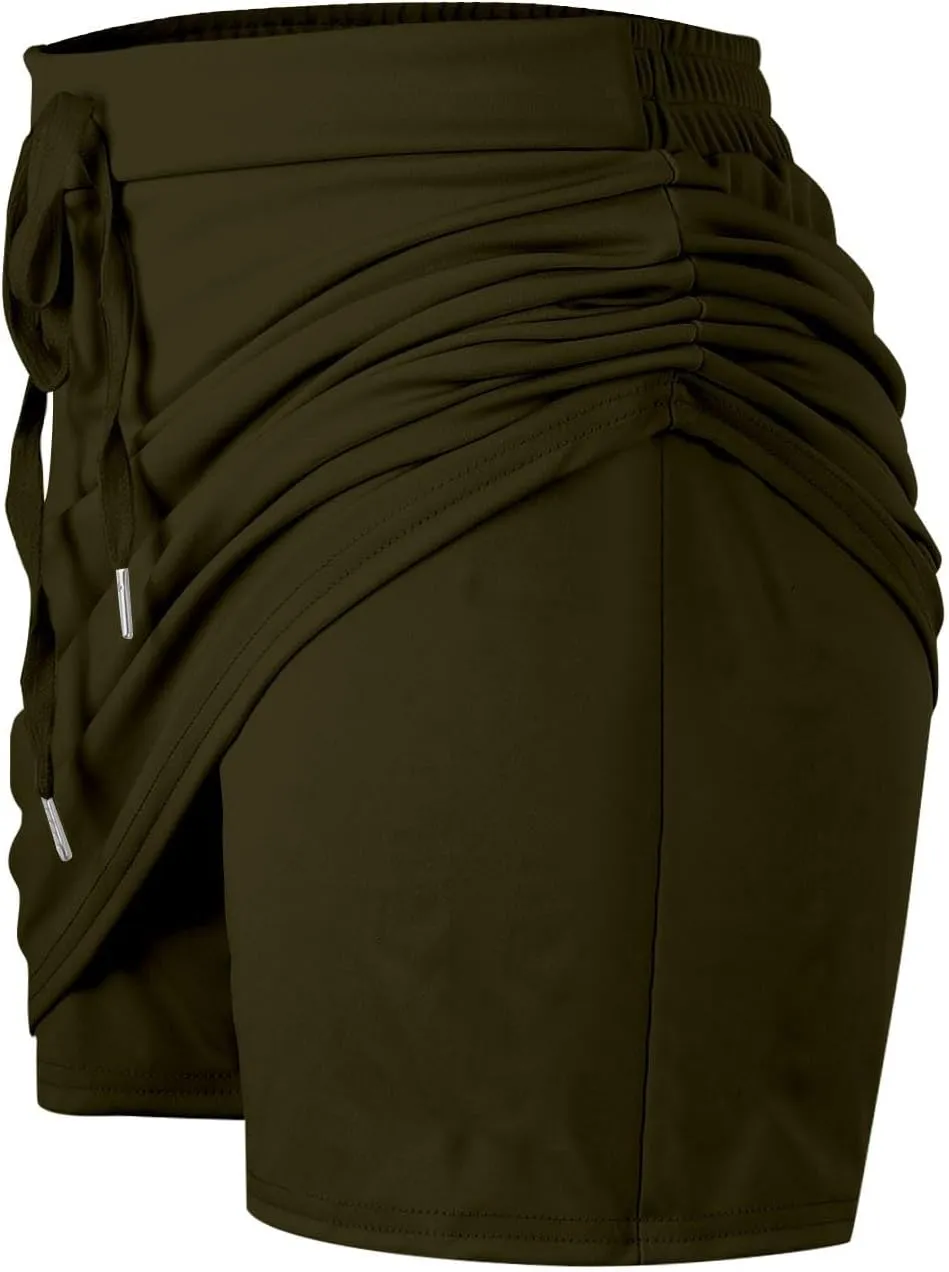 Golf Skorts for Woman Tummy Control 4-Way Stretch Tennis Skirt Short Quick Dry Drawstring Running Athletic Skort
