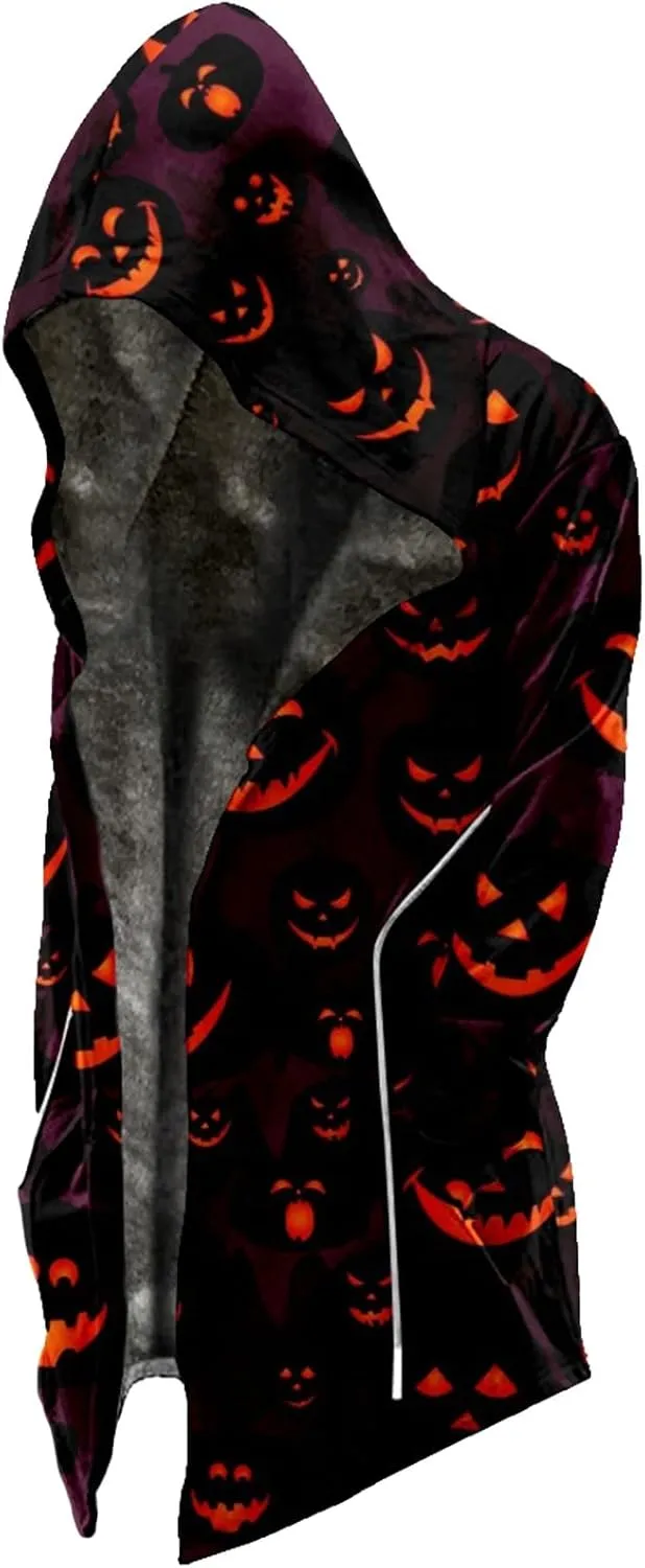 Halloween Hoodies For Men, Men's Halloween Print Velvet Thickened Long Jacket Casual Large Size Zipper Coat