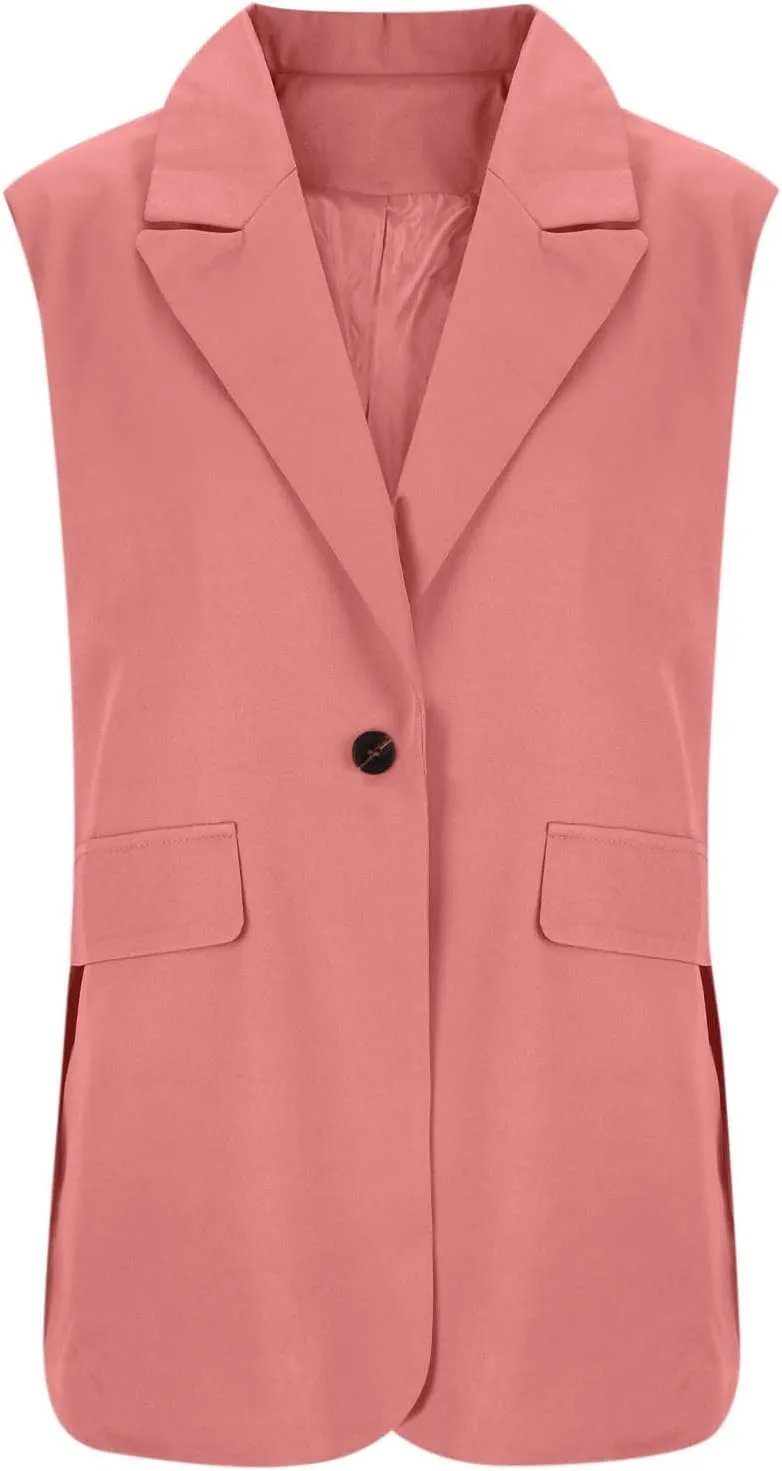 HGps8w Women's Blazers Vest Tops Casual 2025 Summer Sleeveless Lightweight Open Front Work Office Jackets with Pockets