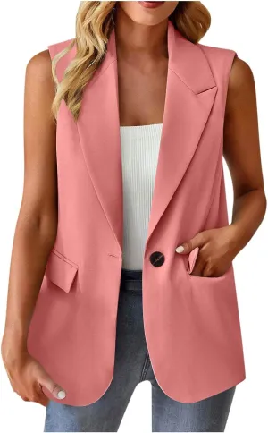 HGps8w Women's Blazers Vest Tops Casual 2025 Summer Sleeveless Lightweight Open Front Work Office Jackets with Pockets