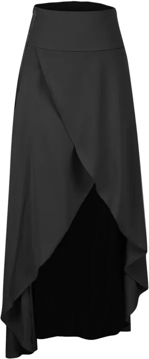 High Waist Wrap Skirt for Women Flowy Skirts Trendy Summer Ruffle High Low Maxi Skirt with Slit Boho Beach Skirts