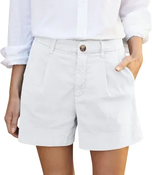 High Waisted Shorts for Women Dressy Casual Pleated Chino Shorts Lightweight Summer Twill Wide Leg Shorts with Pockets