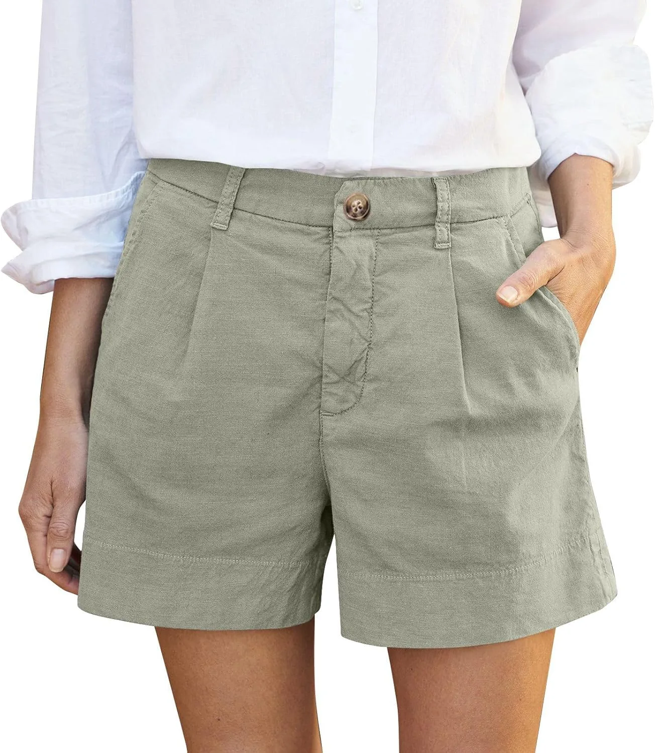 High Waisted Shorts for Women Dressy Casual Pleated Chino Shorts Lightweight Summer Twill Wide Leg Shorts with Pockets