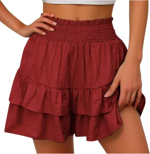 High Waisted Shorts for Women Summer Bermuda Shorts Flowy Casual Ruffle Shorts Trendy Beach Shorts Mini Pleated Skirt