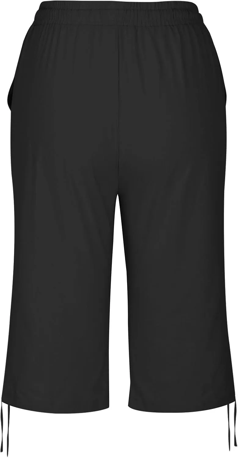 hlysgo Bermuda Shorts for Women High Waisted Drawstring Cotton Linen Casual Shorts Summer Knee Length Shorts with Pockets
