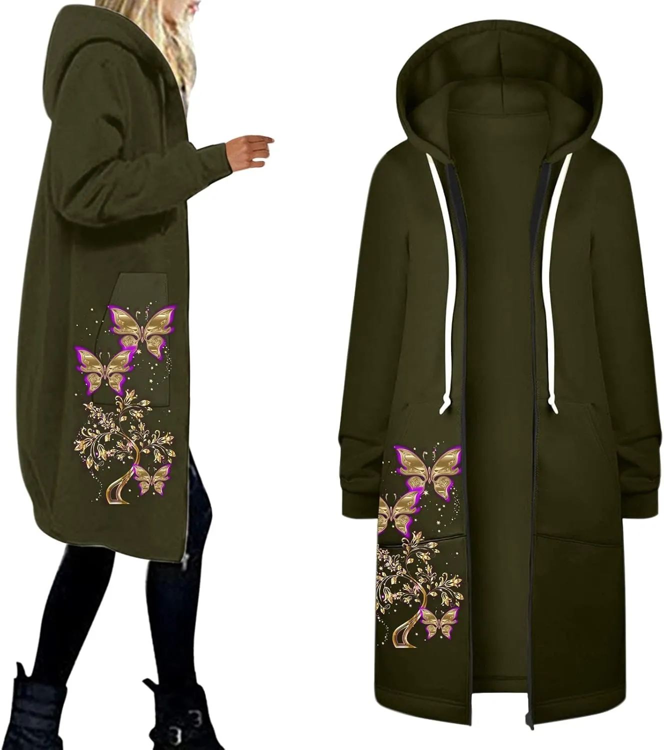 Hoodies for Women Fashion Print Hooded Jackets Sweatshirt Basic Zip up Jersey Jacket Long Sleeve Top with Pockets