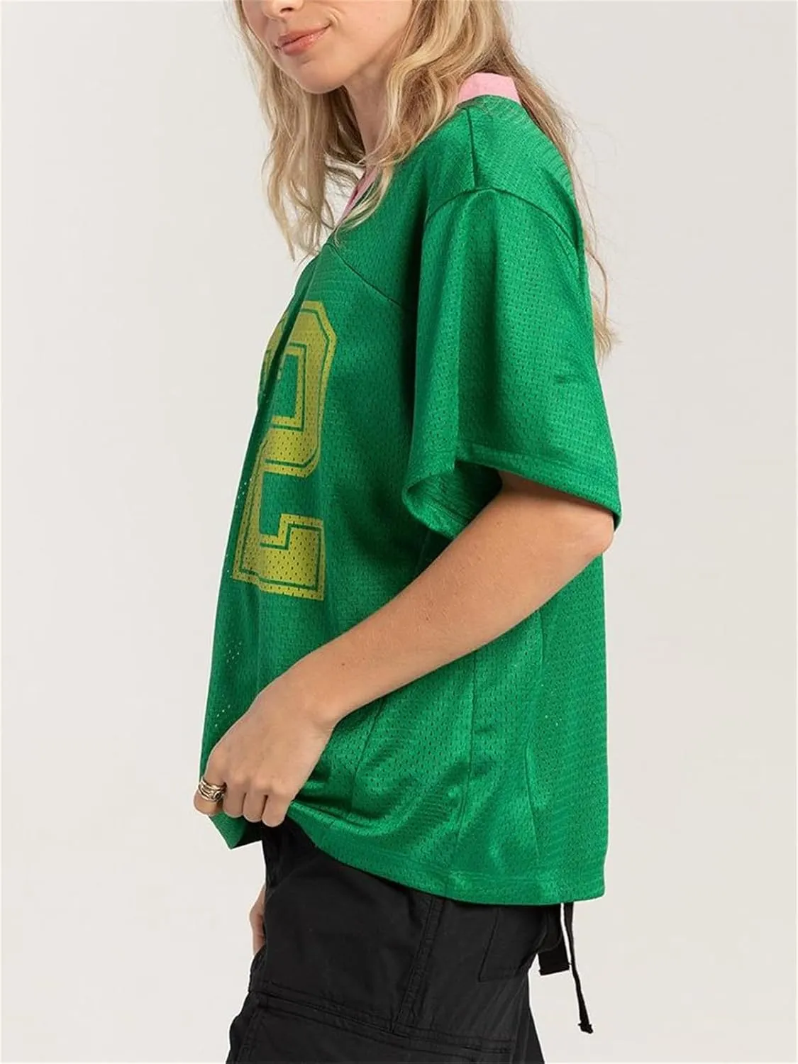 Jersey Shirts for Women Y2k Oversized Number Graphic V Neck Short Sleeve Jersey T-Shirt Blokecore Aesthetic Streetwear