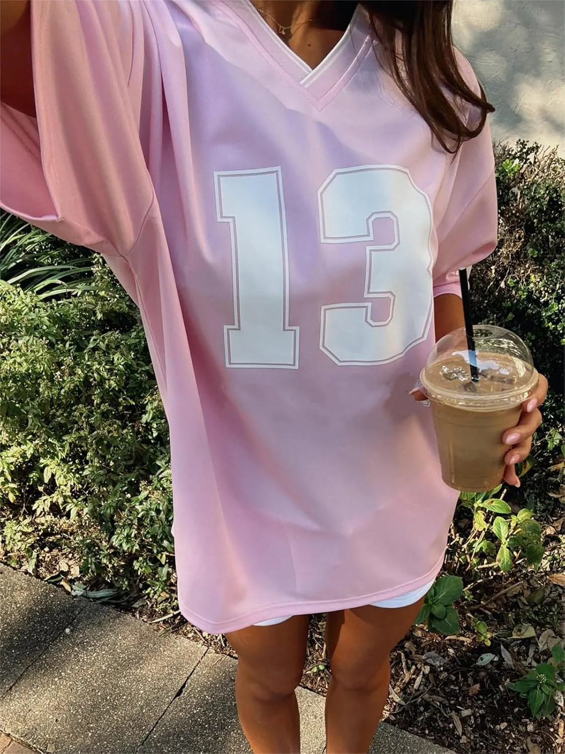 Jersey Shirts for Women Y2k Oversized Number Graphic V Neck Short Sleeve Jersey T-Shirt Blokecore Aesthetic Streetwear