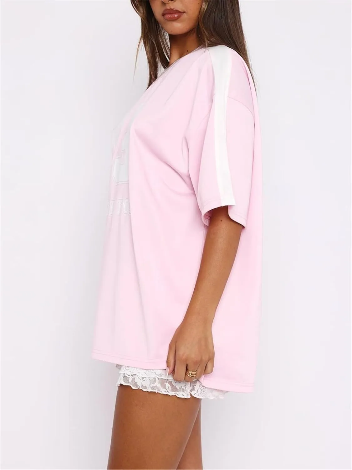 Jersey Shirts for Women Y2k Oversized Number Graphic V Neck Short Sleeve Jersey T-Shirt Blokecore Aesthetic Streetwear
