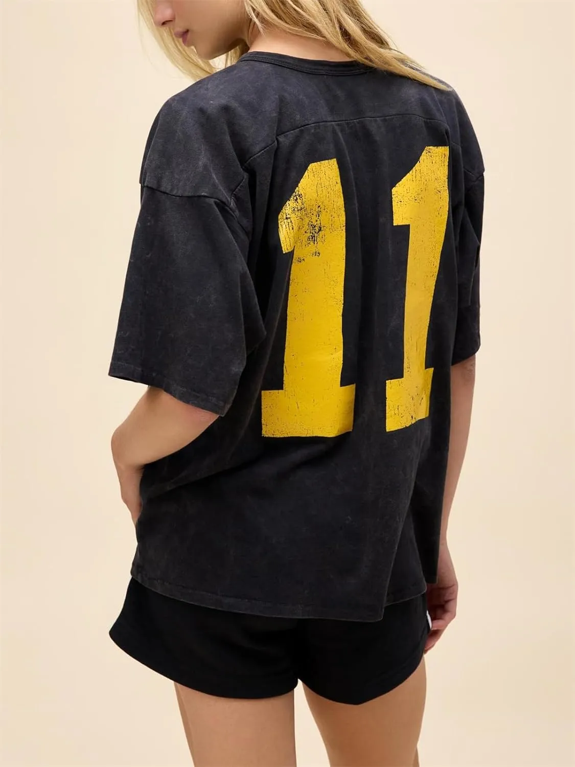 Jersey Shirts for Women Y2k Oversized Number Graphic V Neck Short Sleeve Jersey T-Shirt Blokecore Aesthetic Streetwear