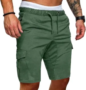 Jinda Men's Lightweight Cargo Shorts Outdoor Shorts Mid Rise Pocket Elastic Cotton Casual Work Utility Shorts