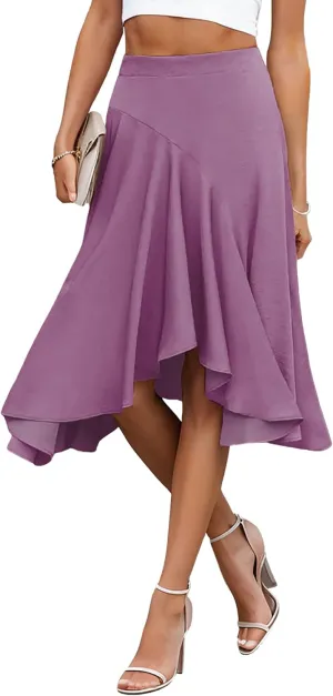 JINKESI Women's Midi Skirt Elegant Flowy Ruffle High Waist Summer Casual High Low Midi Skirts