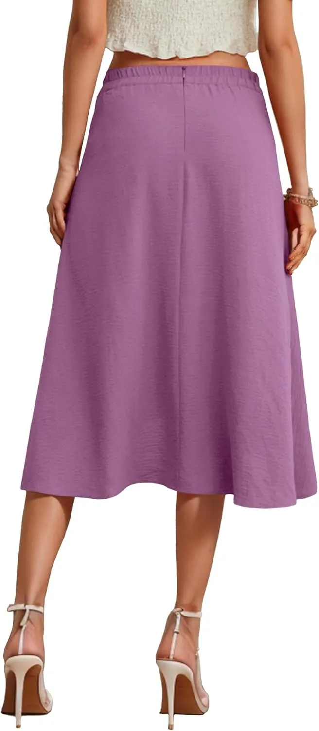 JINKESI Women's Midi Skirt Elegant Flowy Ruffle High Waist Summer Casual High Low Midi Skirts