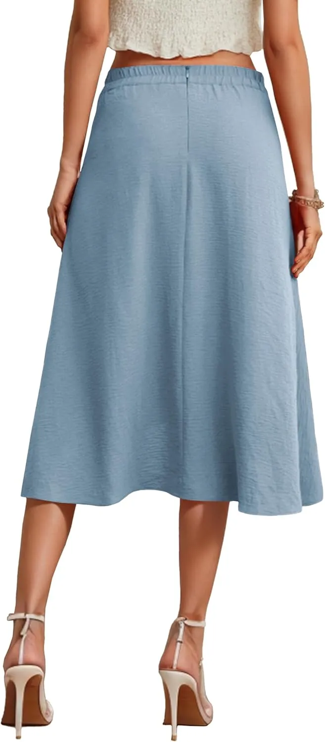 JINKESI Women's Midi Skirt Elegant Flowy Ruffle High Waist Summer Casual High Low Midi Skirts