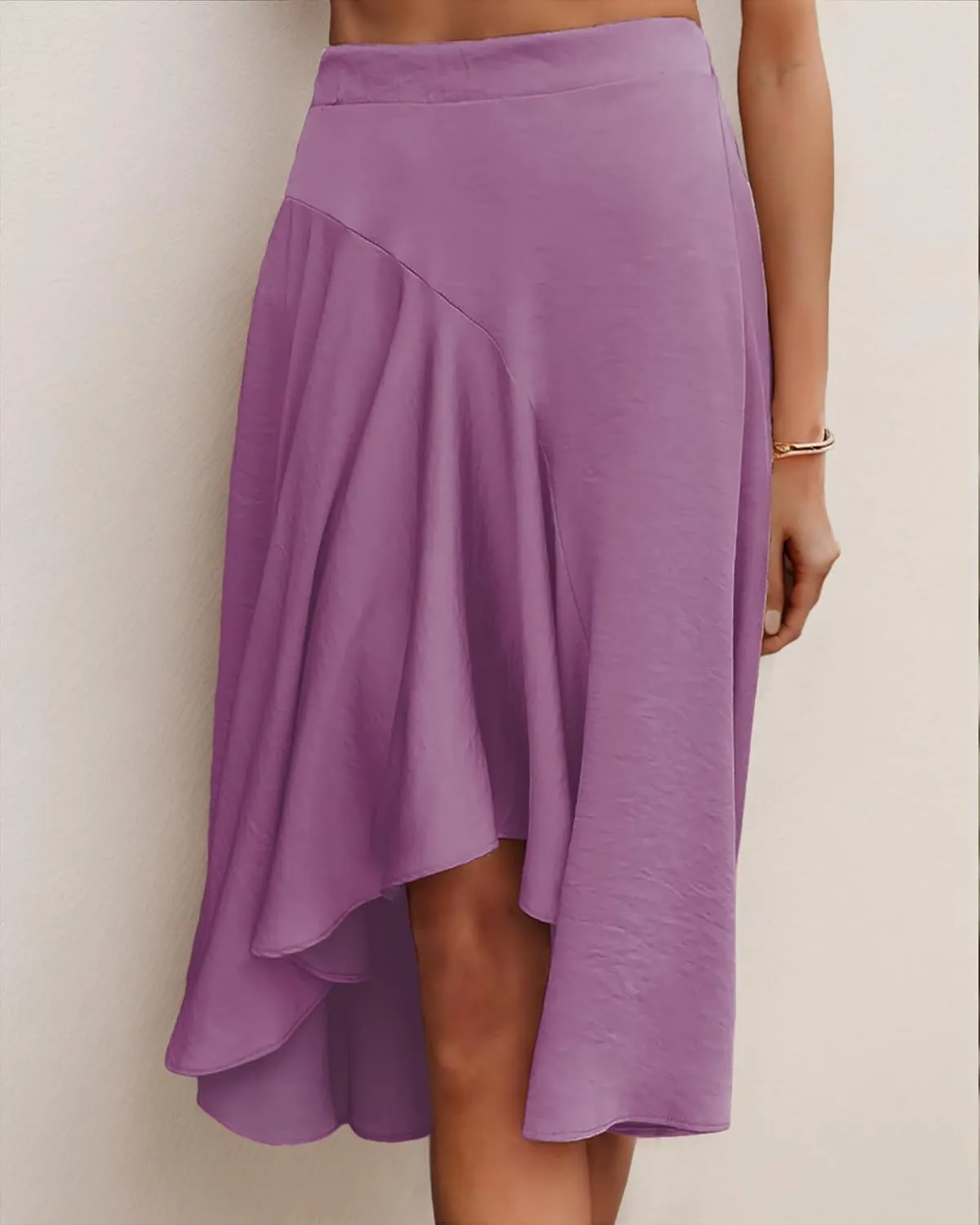 JINKESI Women's Midi Skirt Elegant Flowy Ruffle High Waist Summer Casual High Low Midi Skirts
