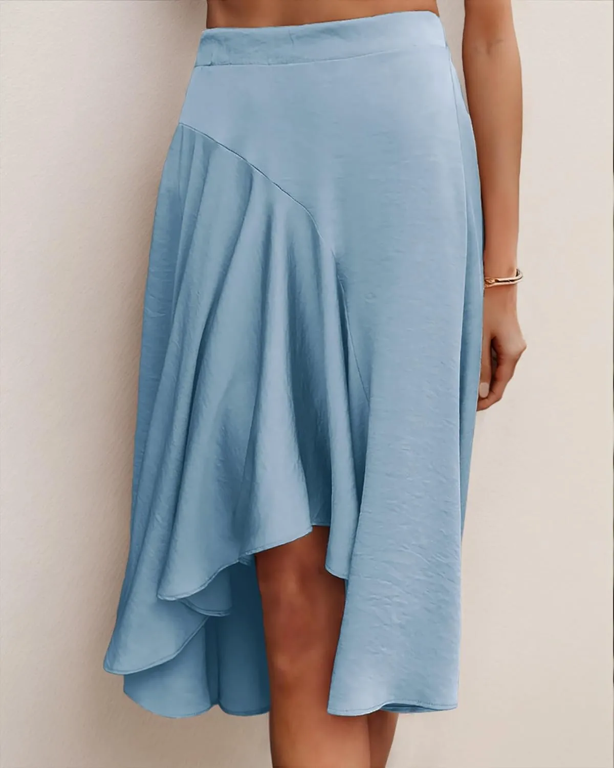 JINKESI Women's Midi Skirt Elegant Flowy Ruffle High Waist Summer Casual High Low Midi Skirts
