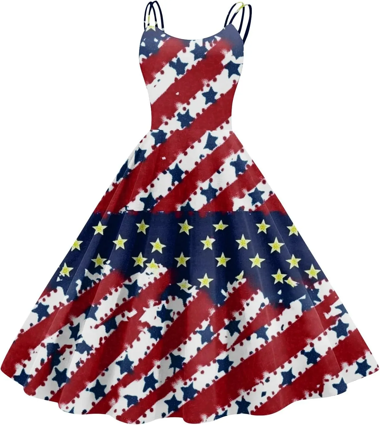July 4Th Dresses Women Midi Red White and Blue Dress Sleeveless Patriotic Dresses Holiday Festival Party Dress