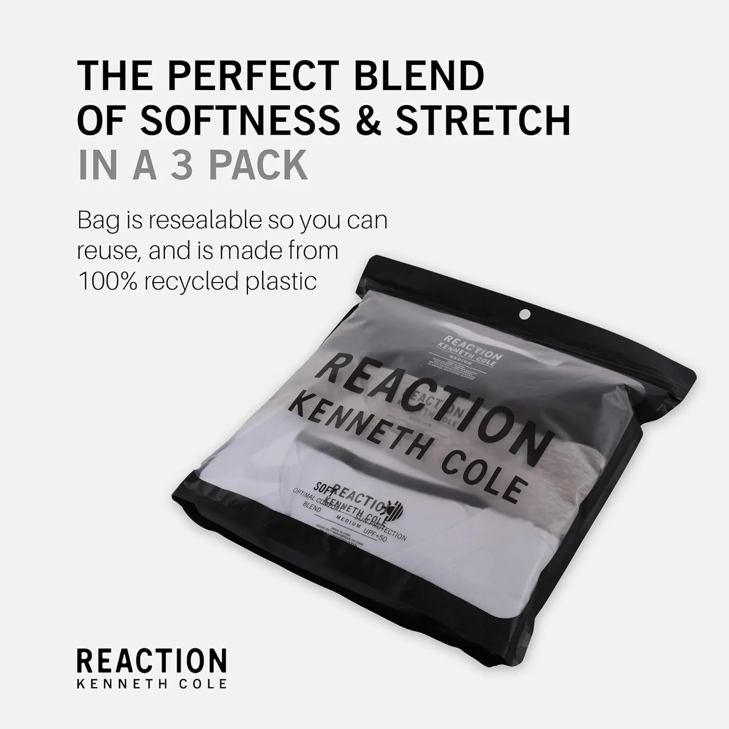 Kenneth Cole REACTION Mens T-Shirt Pack of 3 - UPF 50  Cotton/Spandex Jersey Slim Fit T Shirts for Men 3-Pack