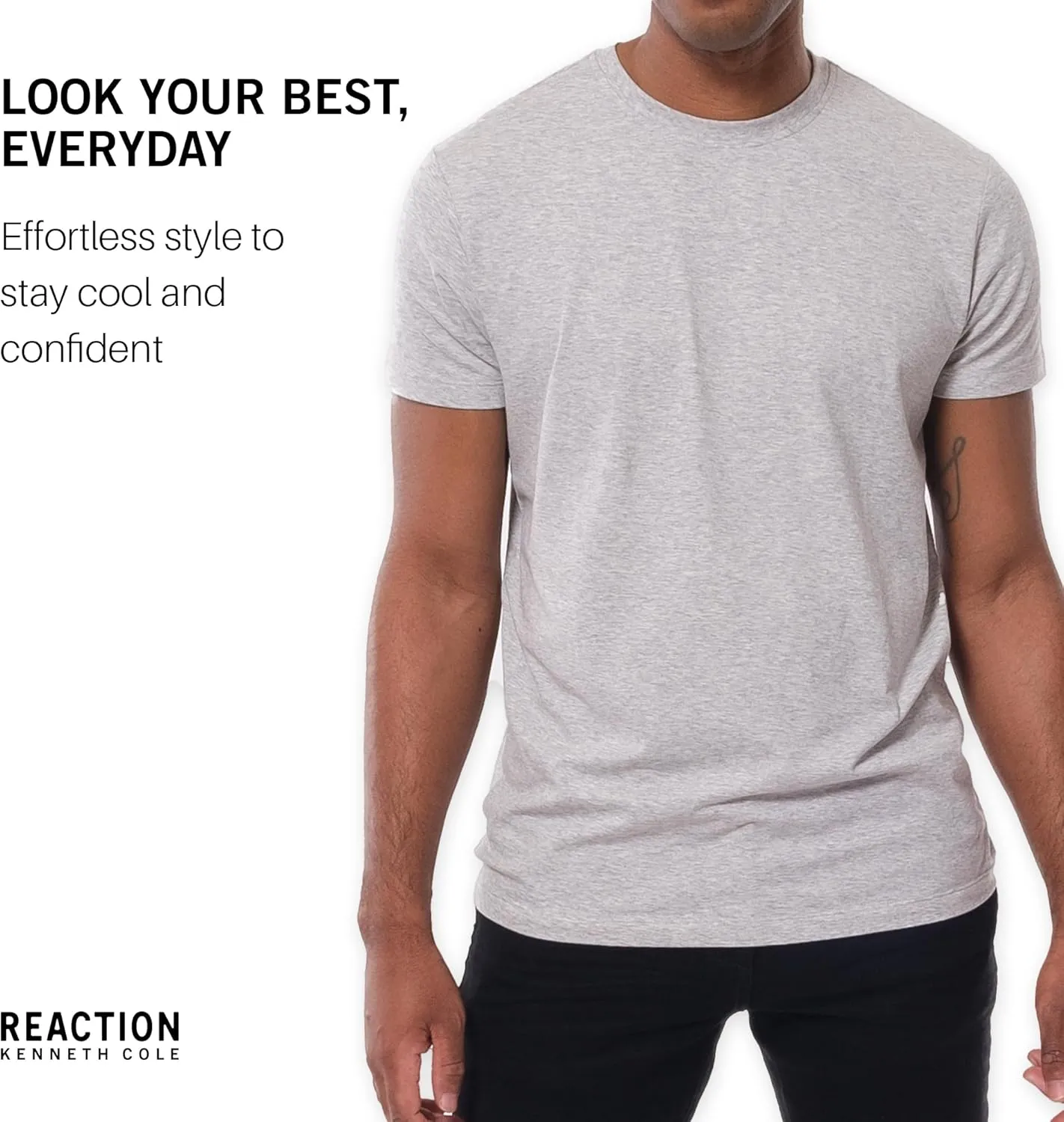 Kenneth Cole REACTION Mens T-Shirt Pack of 3 - UPF 50  Cotton/Spandex Jersey Slim Fit T Shirts for Men 3-Pack