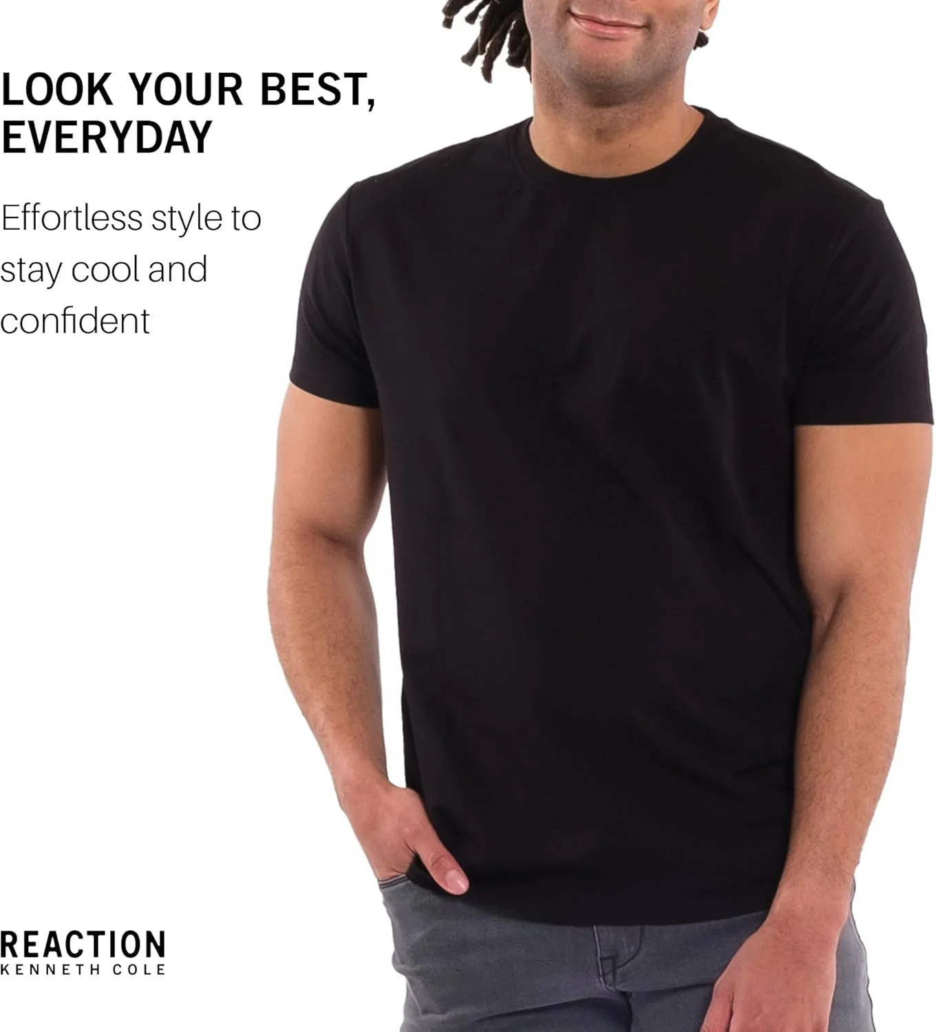 Kenneth Cole REACTION Mens T-Shirt Pack of 3 - UPF 50  Cotton/Spandex Jersey Slim Fit T Shirts for Men 3-Pack