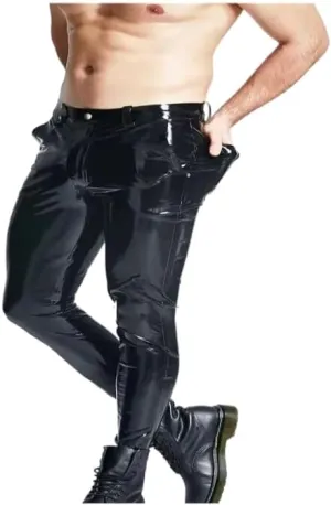 Latex Catsuit Latex Gummi Pants Jeans with Pockets Male Basic Slim Cut Stretch
