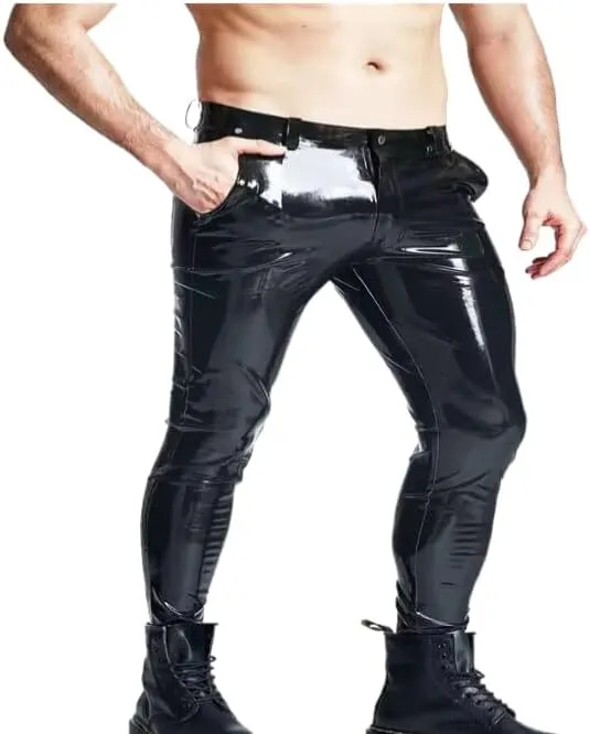 Latex Catsuit Latex Gummi Pants Jeans with Pockets Male Basic Slim Cut Stretch