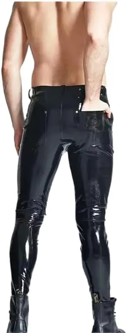 Latex Catsuit Latex Gummi Pants Jeans with Pockets Male Basic Slim Cut Stretch