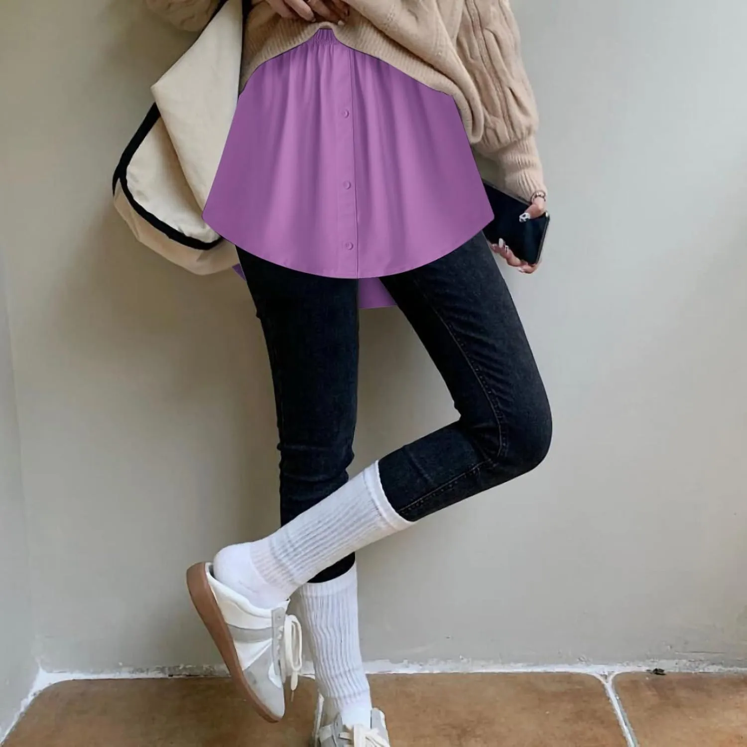 Layered Hem Skirts for Women Elastic Waist Casual Mini Skirt with Concealed Coverage Panel and Adjustable Fit