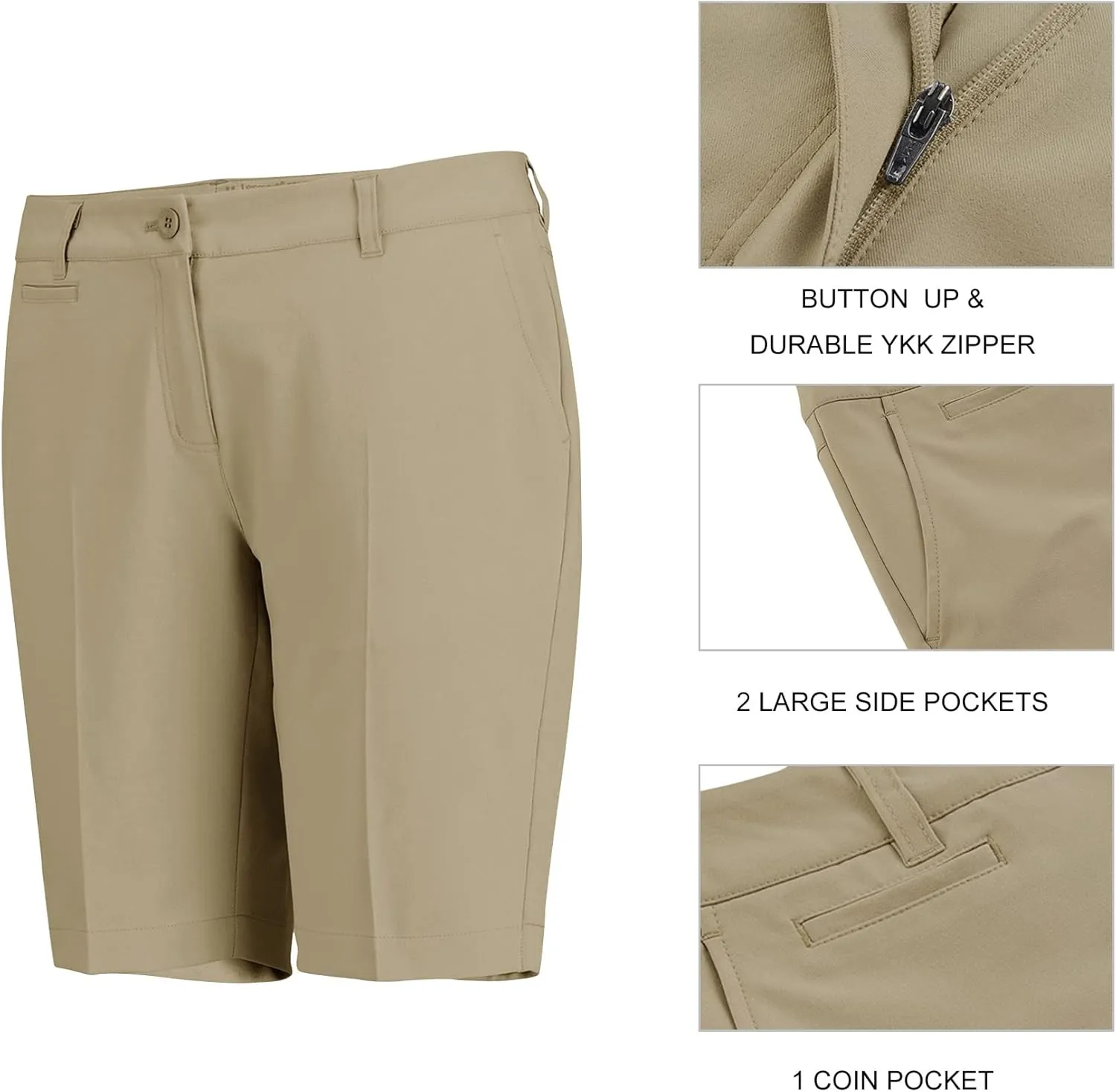 Lesmart Womens Golf Shorts Lightweight Stretch Relaxed Fit Knee Length Ladies Bermuda Shorts