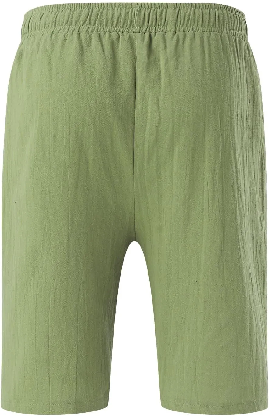 Linen Shorts for Men 11 Inch 3D Coconut Tree Printed Beach Trendy Shorts White Linen Shorts Men Big and Tall Mens