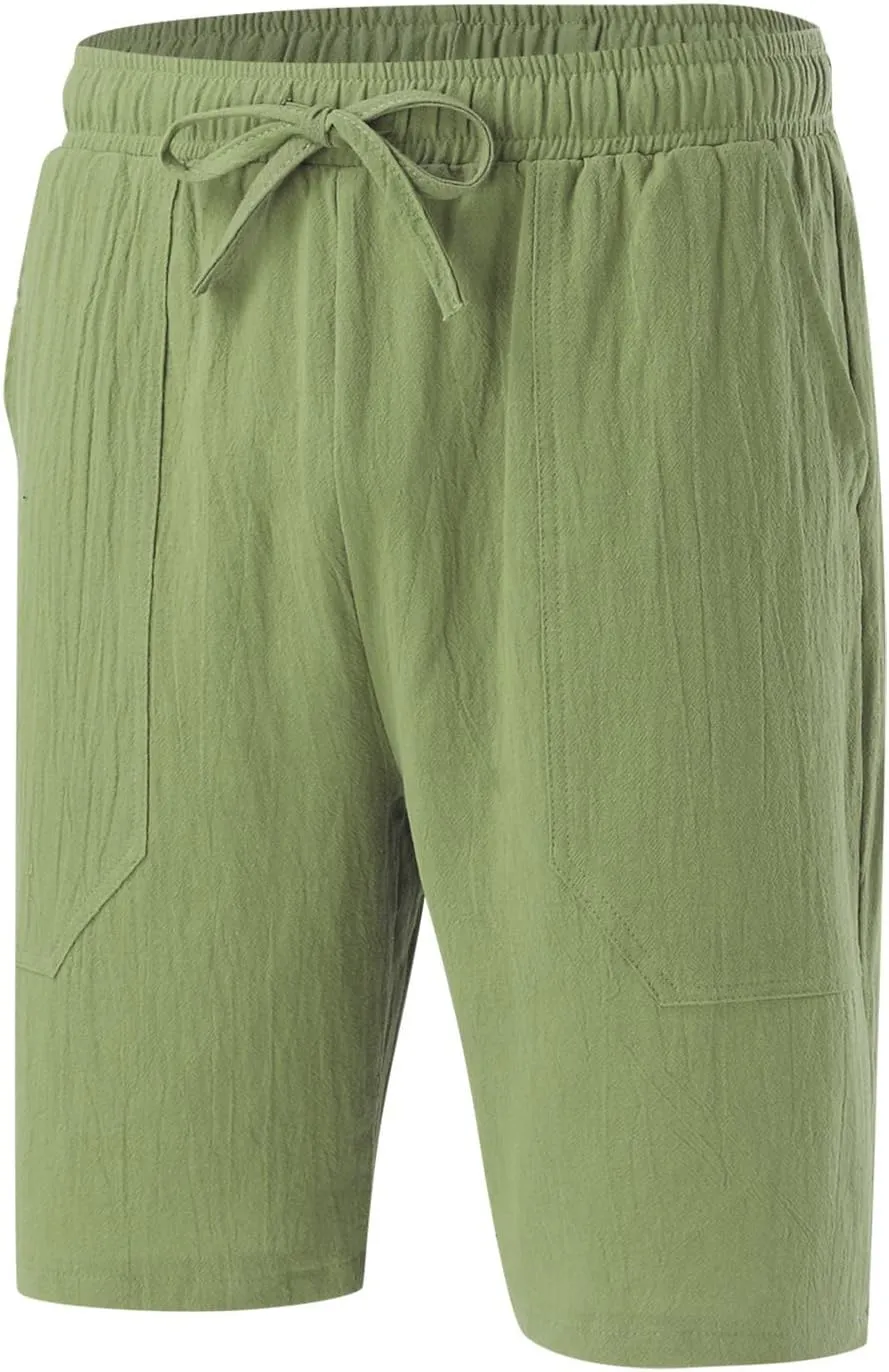 Linen Shorts for Men 11 Inch 3D Coconut Tree Printed Beach Trendy Shorts White Linen Shorts Men Big and Tall Mens