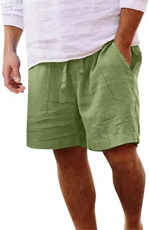 Linen Shorts for Men 11 Inch 3D Coconut Tree Printed Beach Trendy Shorts White Linen Shorts Men Big and Tall Mens