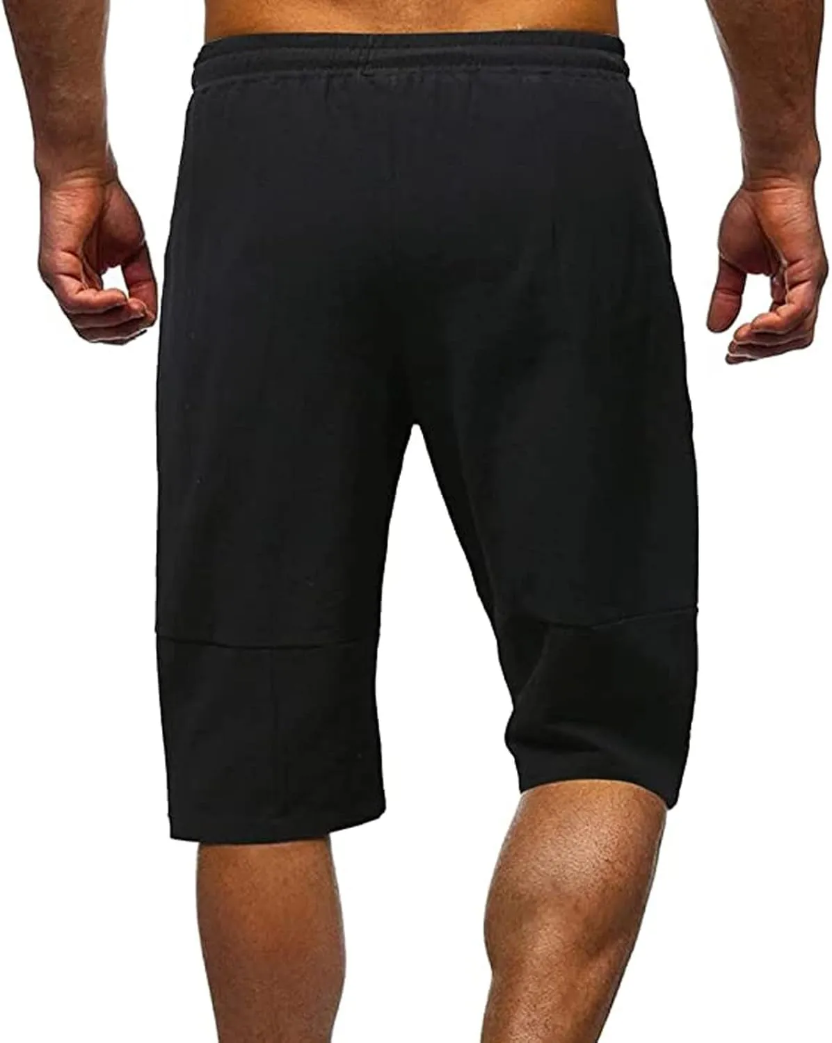 Linen Shorts for Men Baggy Summer Beach Shorts Drawstring Elastic Waist Short Pants Under Knee Length Casual Shorts