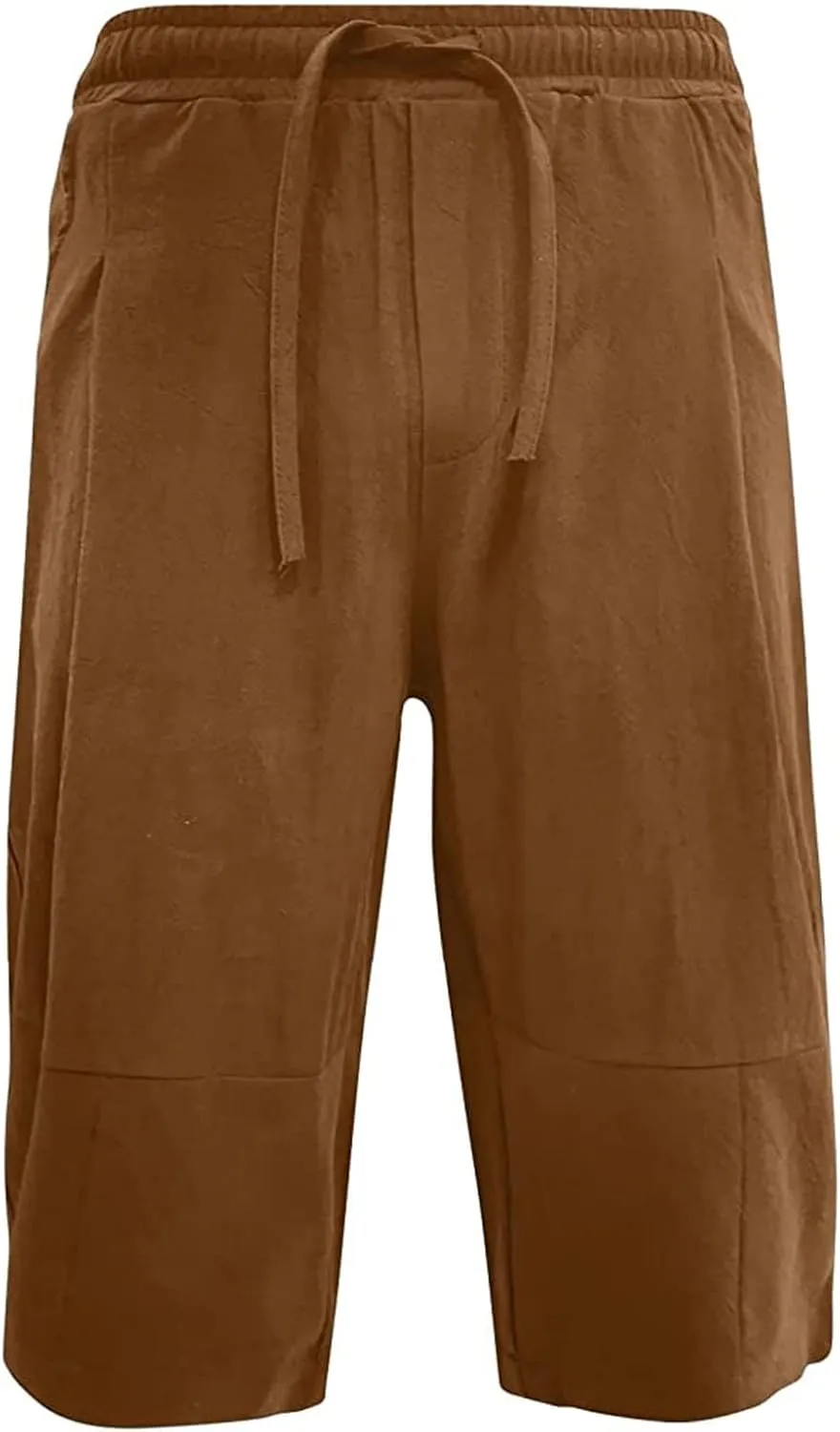 Linen Shorts for Men Baggy Summer Beach Shorts Drawstring Elastic Waist Short Pants Under Knee Length Casual Shorts