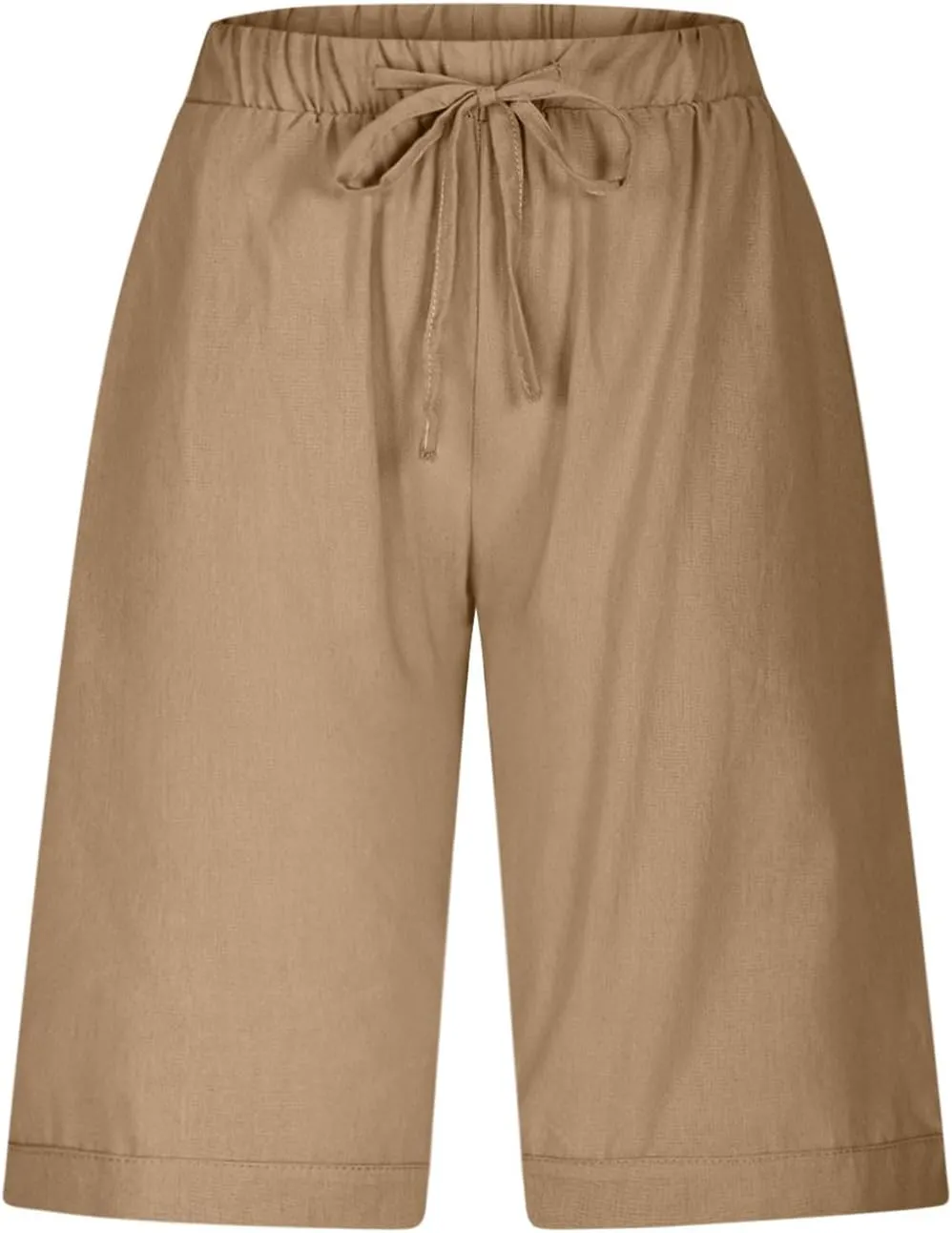 Linen Shorts for Women 2025 Summer Cotton Linen Bermuda Shorts Side Hollow Out Knee Length Beach Shorts with Pocket