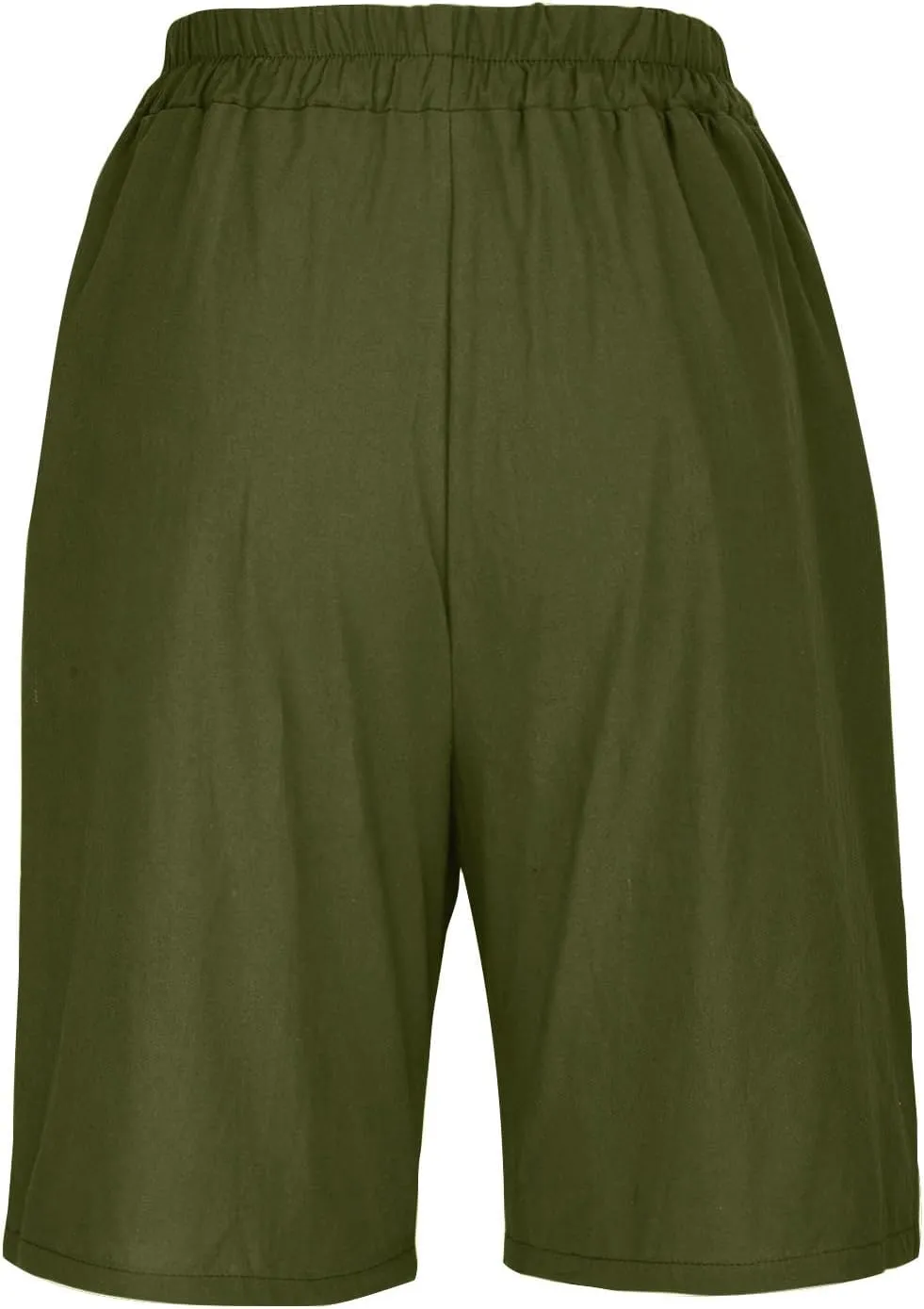 Linen Shorts for Women Wide Leg Knee Length Summer Casual Long Shorts High Waisted Bermuda Shorts with Pocket