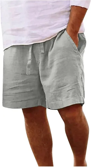 Linen Shorts Men Summer Beach Lounge Shorts 9" Lightweight Cotton Linen Casual Sleep Shorts with Elastic Waistband