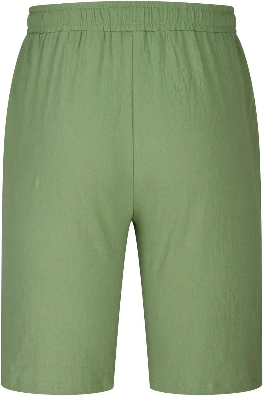 Linen Shorts Men Summer Beach Lounge Shorts 9" Lightweight Cotton Linen Casual Sleep Shorts with Elastic Waistband