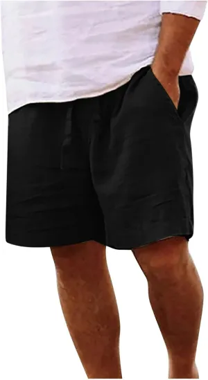 Linen Shorts Men Summer Beach Lounge Shorts 9" Lightweight Cotton Linen Casual Sleep Shorts with Elastic Waistband