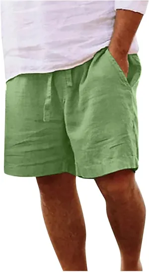 Linen Shorts Men Summer Beach Lounge Shorts 9" Lightweight Cotton Linen Casual Sleep Shorts with Elastic Waistband