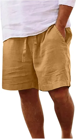 Linen Shorts Men Summer Beach Lounge Shorts 9" Lightweight Cotton Linen Casual Sleep Shorts with Elastic Waistband