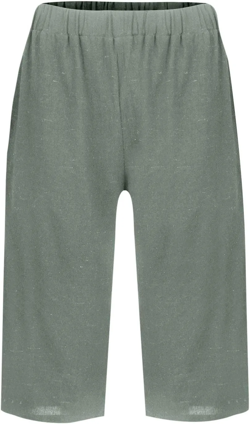 Lmdudan Linen Shorts for Women Knee Length Wide Leg Bermuda Shorts 2025 Trendy Lightweight Casual Shorts Plus Size Capris