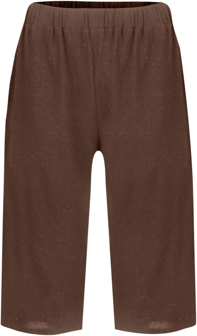 Lmdudan Linen Shorts for Women Knee Length Wide Leg Bermuda Shorts 2025 Trendy Lightweight Casual Shorts Plus Size Capris