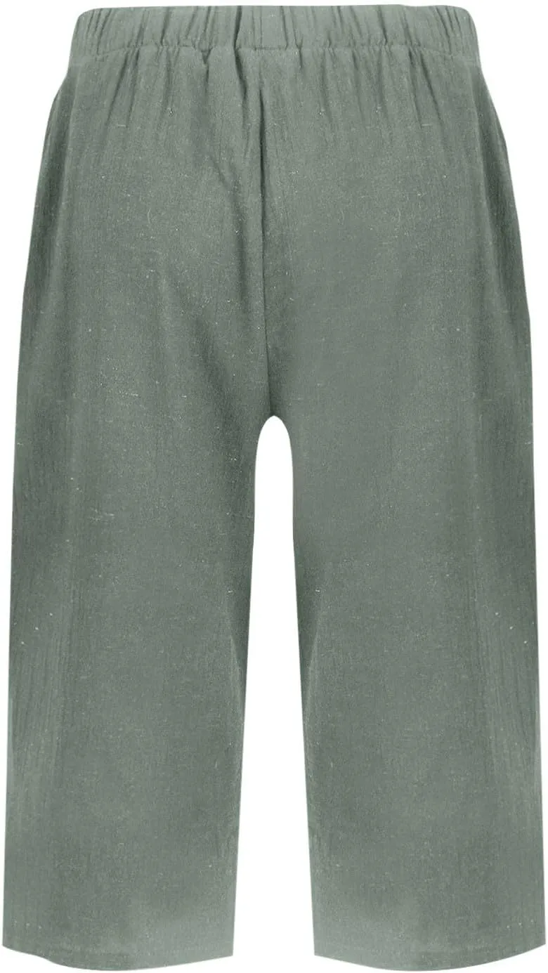 Lmdudan Linen Shorts for Women Knee Length Wide Leg Bermuda Shorts 2025 Trendy Lightweight Casual Shorts Plus Size Capris