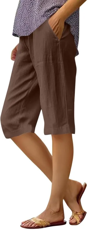 Lmdudan Linen Shorts for Women Knee Length Wide Leg Bermuda Shorts 2025 Trendy Lightweight Casual Shorts Plus Size Capris
