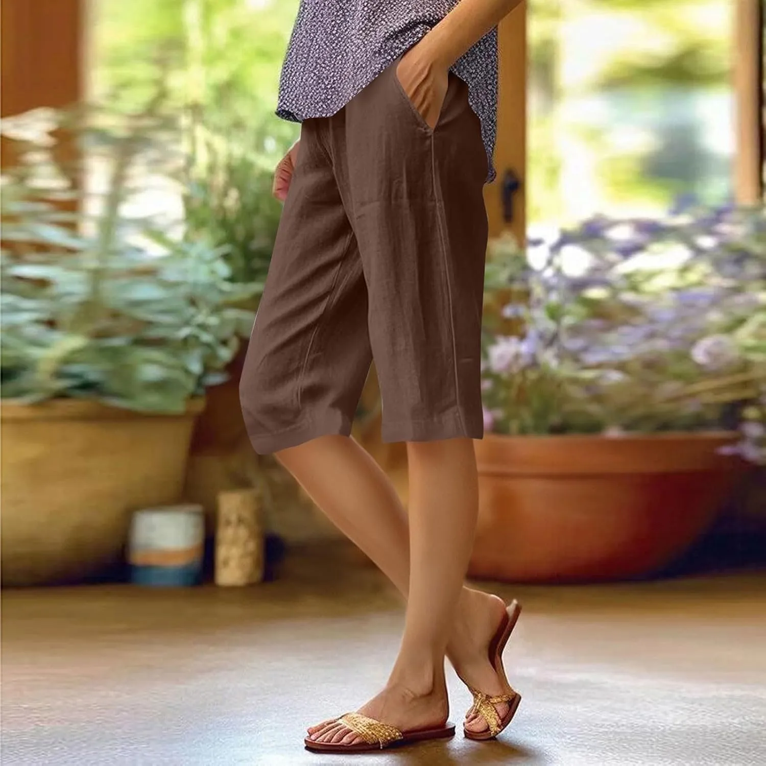 Lmdudan Linen Shorts for Women Knee Length Wide Leg Bermuda Shorts 2025 Trendy Lightweight Casual Shorts Plus Size Capris