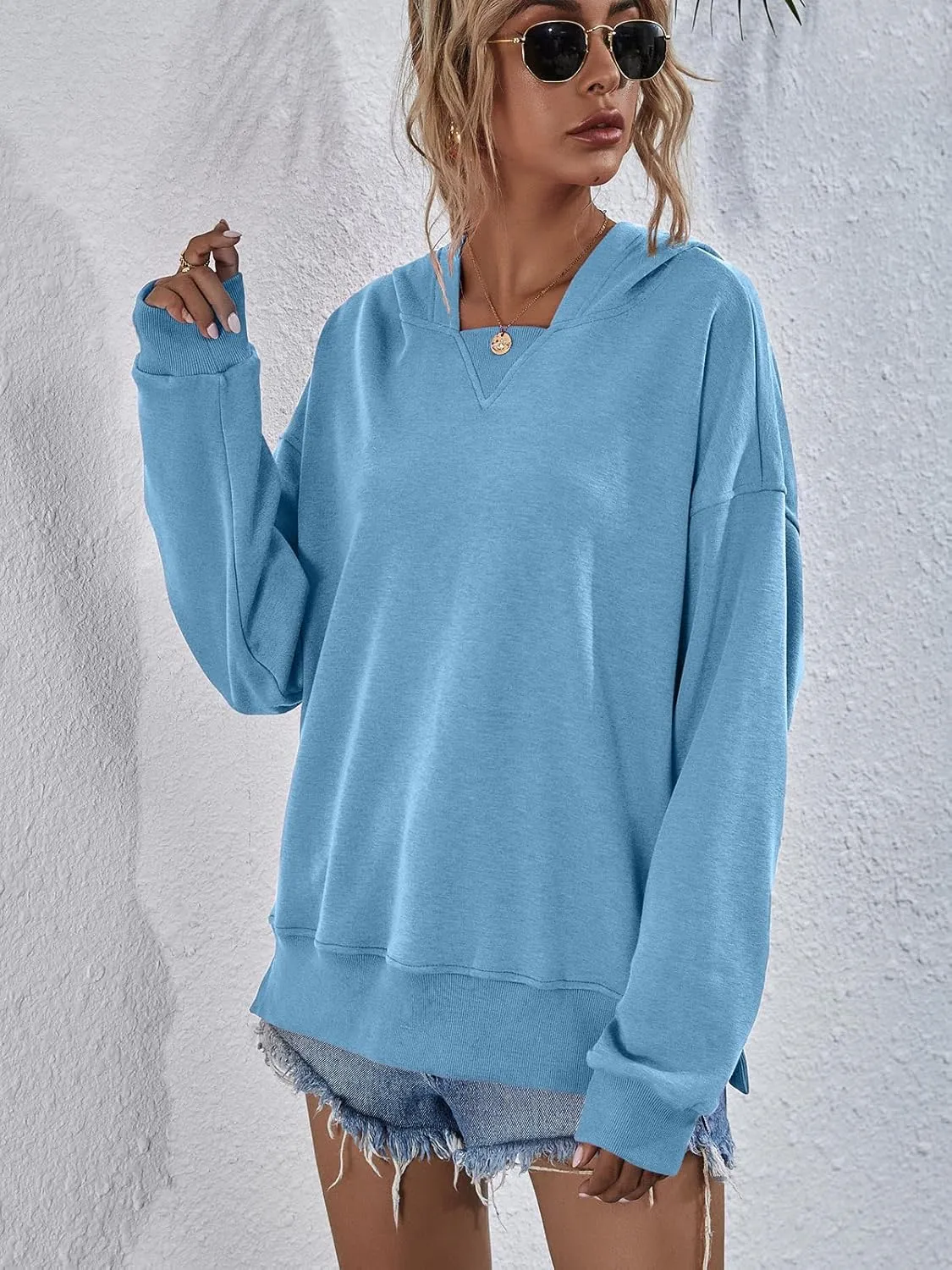 LOFAAC Women Oversized Fleece Slouchy Hoodies Sweatshirts Y2K Casual Long Sleeve Drop Shoulder Fall Pullover Sweater Top
