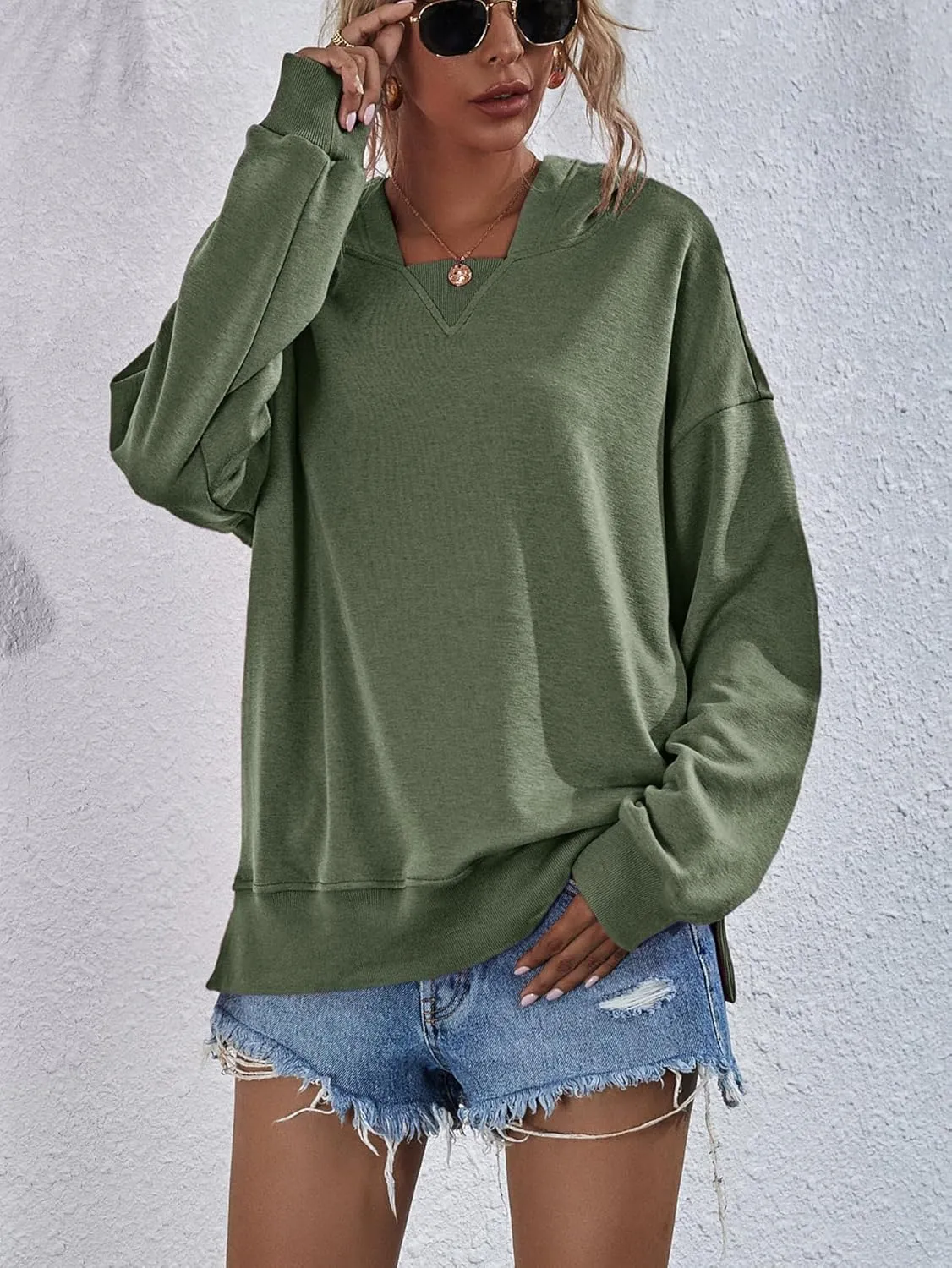 LOFAAC Women Oversized Fleece Slouchy Hoodies Sweatshirts Y2K Casual Long Sleeve Drop Shoulder Fall Pullover Sweater Top